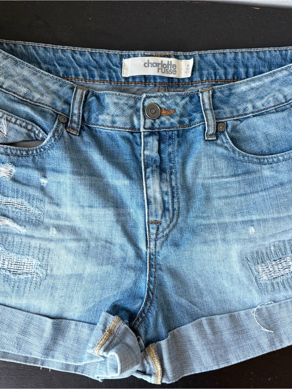 Charlotte Russe Light Blue Distressed Rolled Cuff Denim Shorts